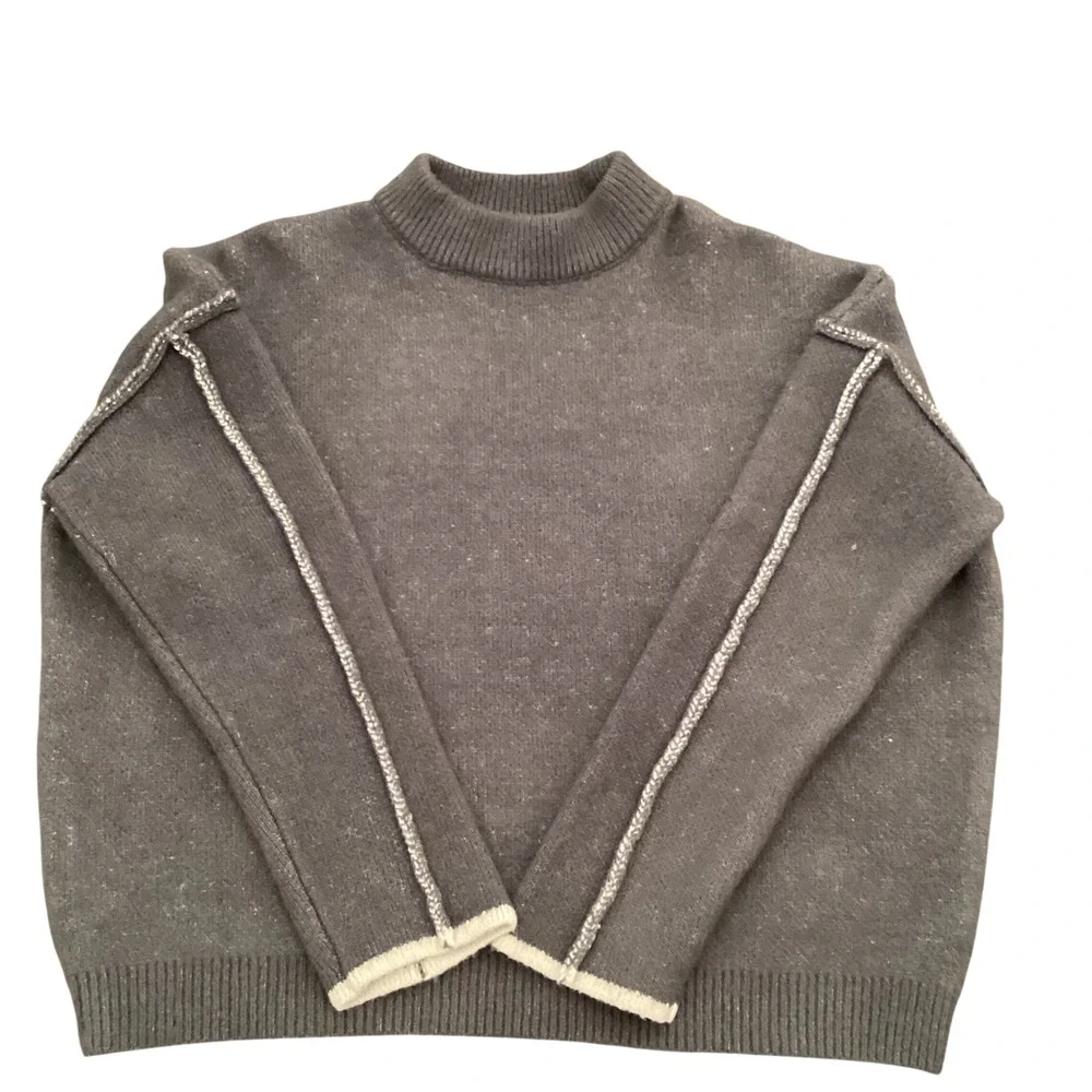 Wonderly Women's XL Heather Grey Raw Edge Sweater Knit Pullover Long Sleeve‎